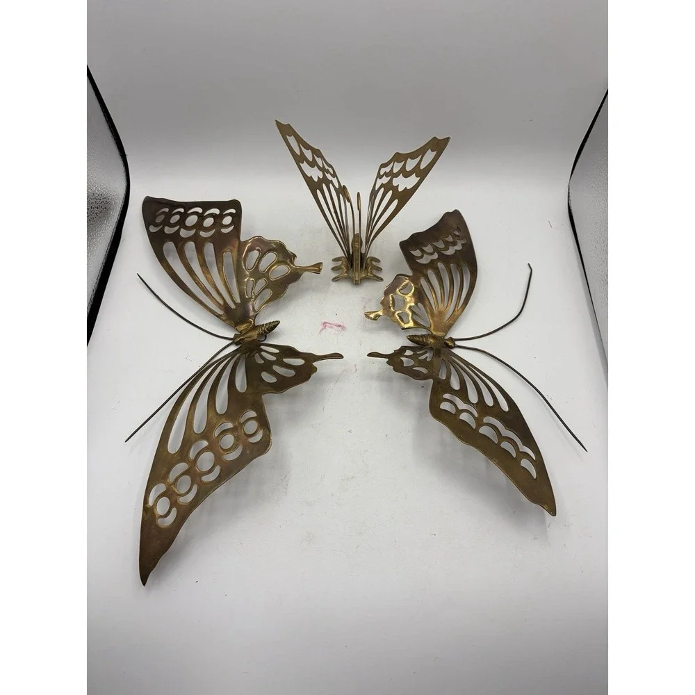 Vintage Brass Butterfly Wall Art Set of 3 Graduated Sizes MCM Hollywood Regency